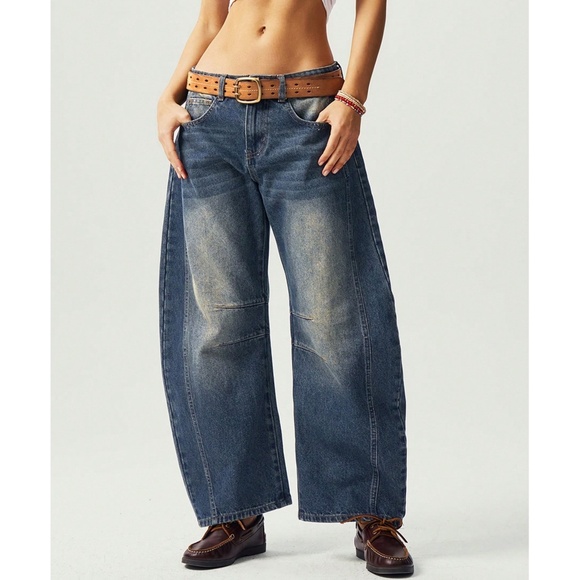 Medium Wash Wide leg Pockets Denim Jeans Pants - Picture 1 of 7